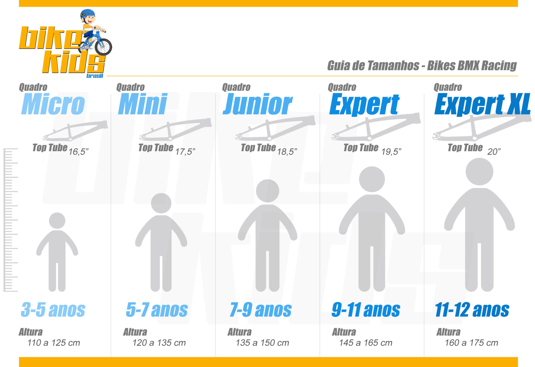 Guia Tamanhos de bikes de BMX Racing Bike Kids Brasil